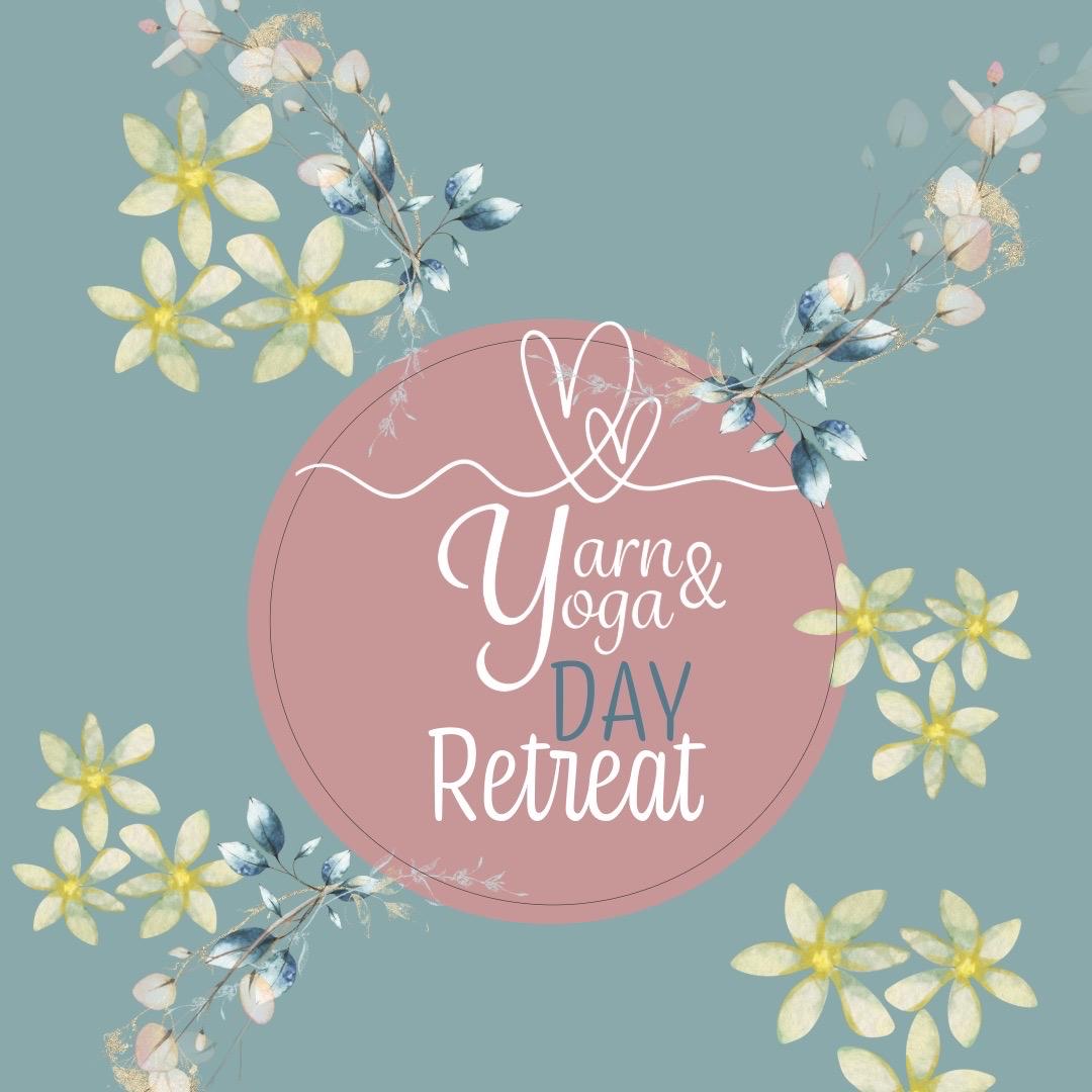 Yarn & Yoga Day Retreat: Logo im rosa Kreis mit Aquarell-Blumen